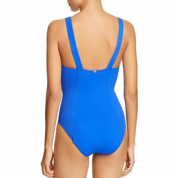 New! AMORESSA MIRACLESUIT Women's Blue One-Piece Swimsuit Bathing Suit V-neck - Picture 7 of 8
